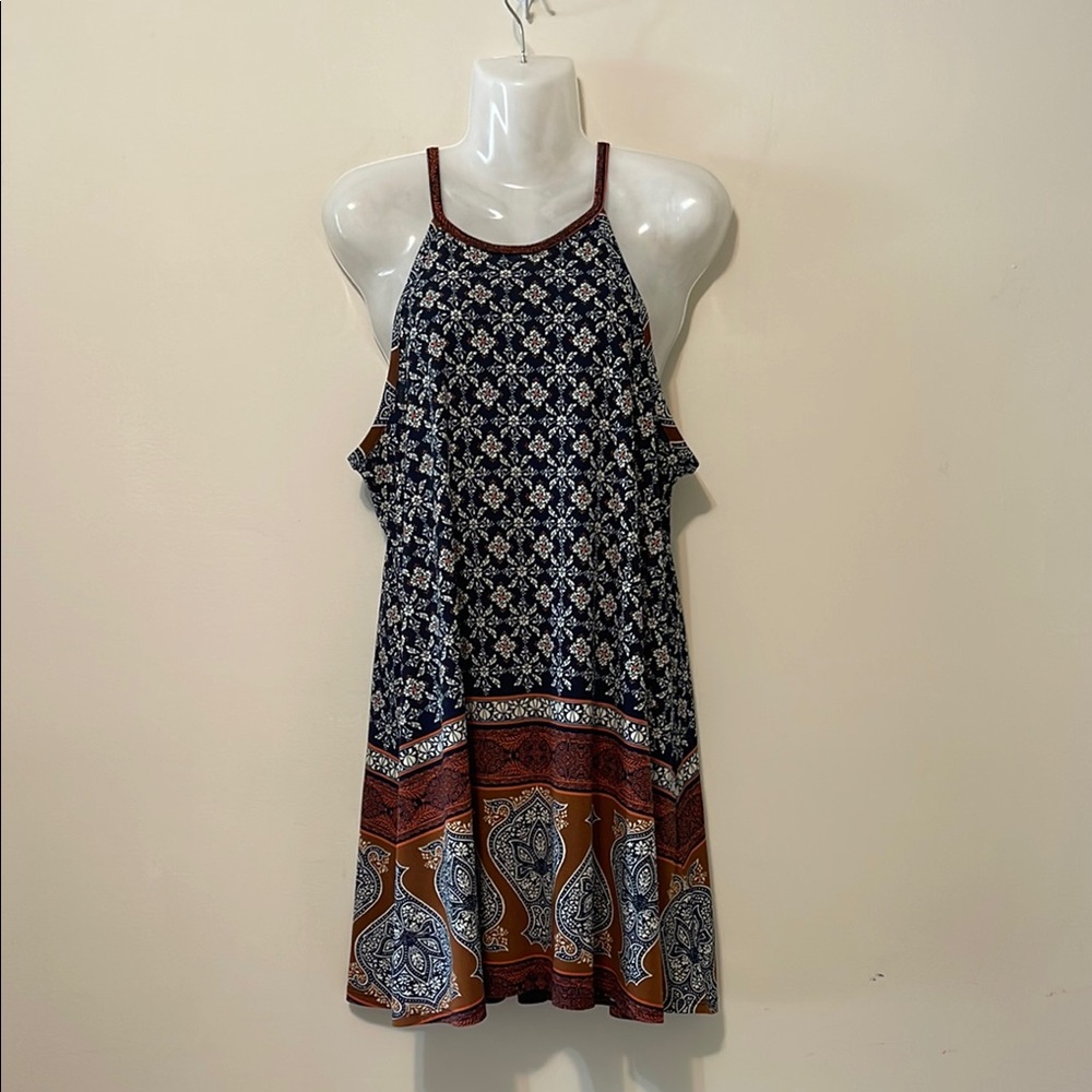 Navy and Rust Patterned Dress